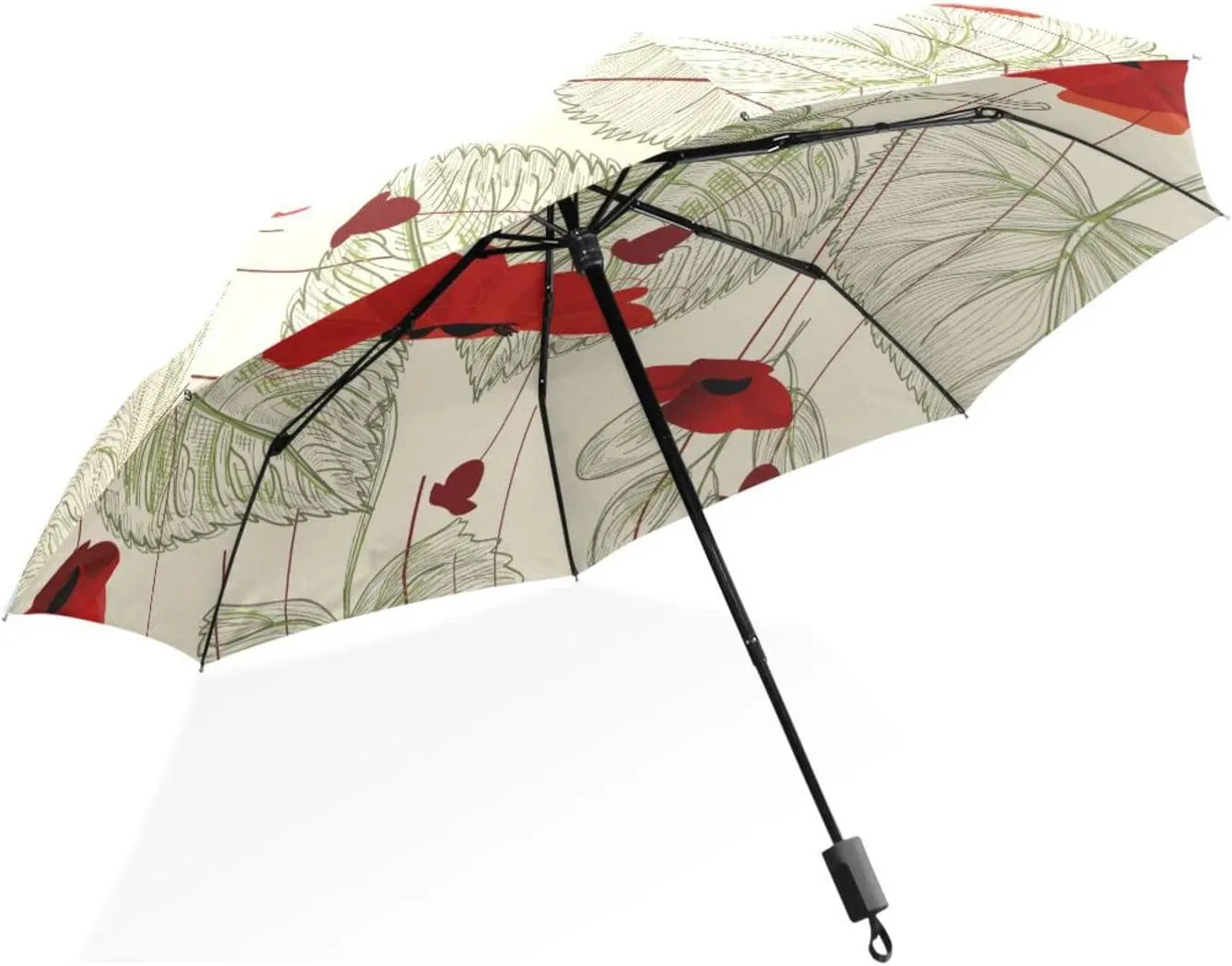 Poeticcity Rain Travel Umbrella, Hand Open Close Windproof Waterproof Folding Umbrella, Compact Canopy Strong Ray Parasol Umbrella