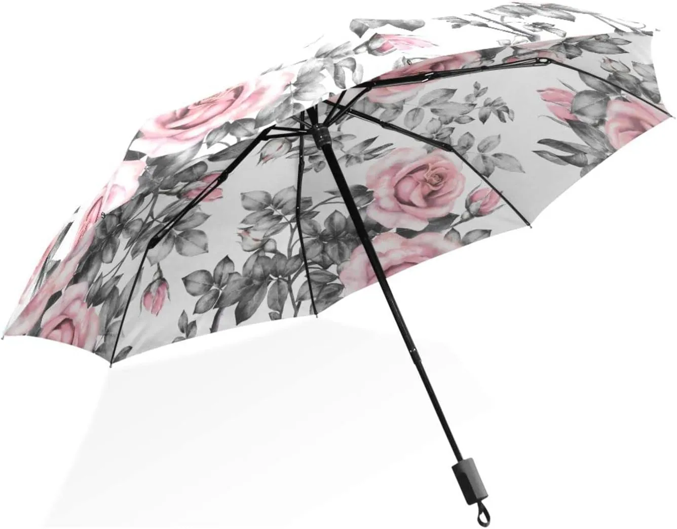 Poeticcity Rain Travel Umbrella, Hand Open Close Windproof Waterproof Folding Umbrella, Compact Canopy Strong Ray Parasol Umbrella