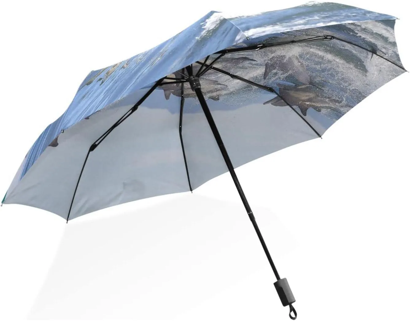 Poeticcity Rain Travel Umbrella, Hand Open Close Windproof Waterproof Folding Umbrella, Compact Canopy Strong Ray Parasol Umbrella
