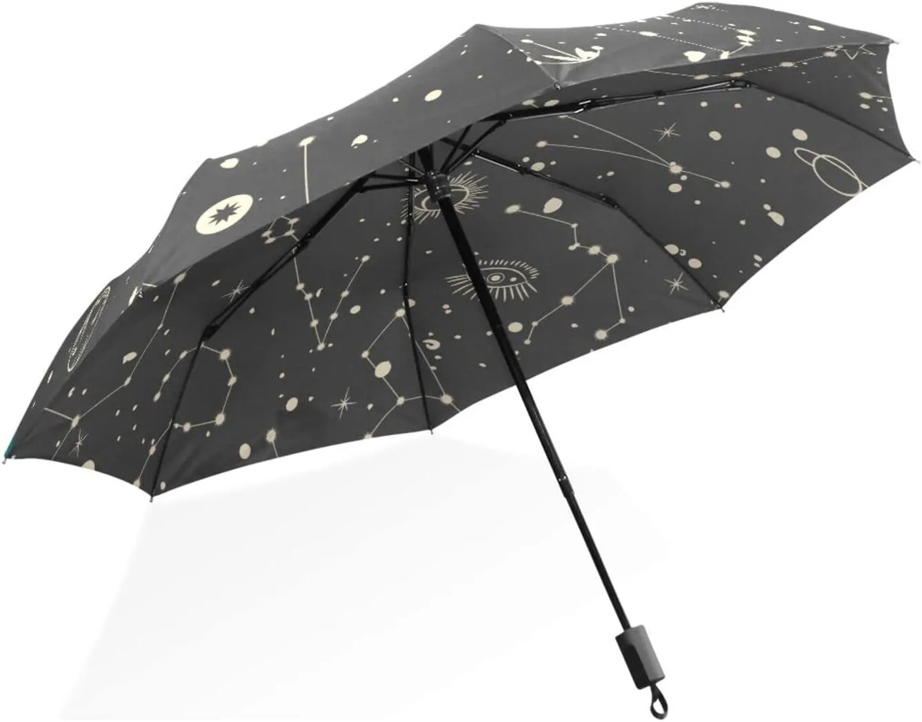 Poeticcity Rain Travel Umbrella, Hand Open Close Windproof Waterproof Folding Umbrella, Compact Canopy Strong Ray Parasol Umbrella