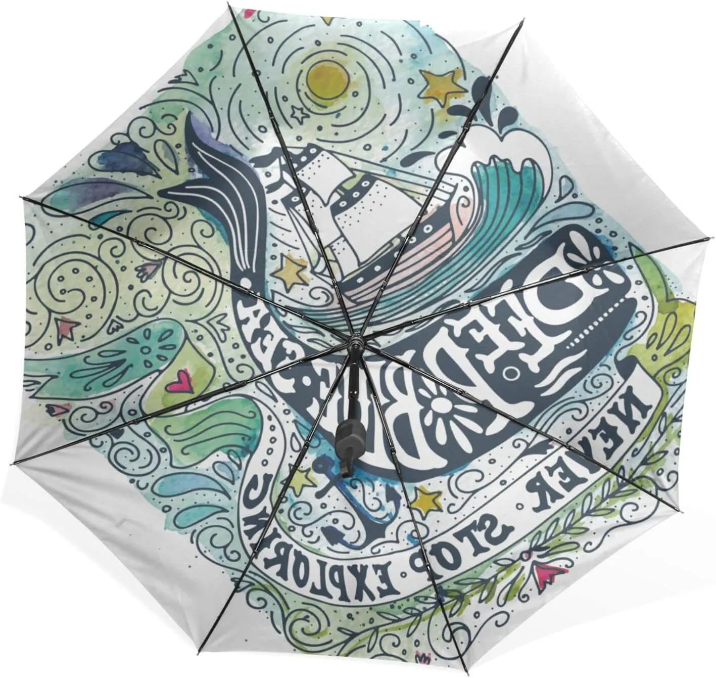 Poeticcity Rain Travel Umbrella, Hand Open Close Windproof Waterproof Folding Umbrella, Compact Canopy Strong Ray Parasol Umbrella