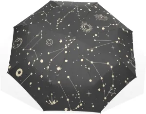 Poeticcity Rain Travel Umbrella, Hand Open Close Windproof Waterproof Folding Umbrella, Compact Canopy Strong Ray Parasol Umbrella
