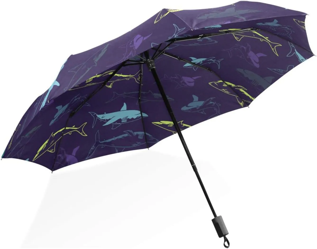 Poeticcity Rain Travel Umbrella, Hand Open Close Windproof Waterproof Folding Umbrella, Compact Canopy Strong Ray Parasol Umbrella