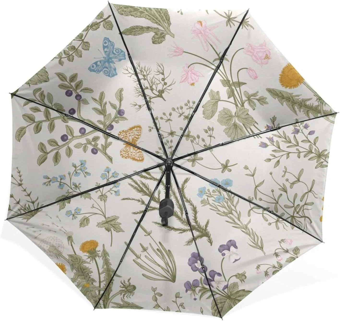 Poeticcity Rain Travel Umbrella, Hand Open Close Windproof Waterproof Folding Umbrella, Compact Canopy Strong Ray Parasol Umbrella