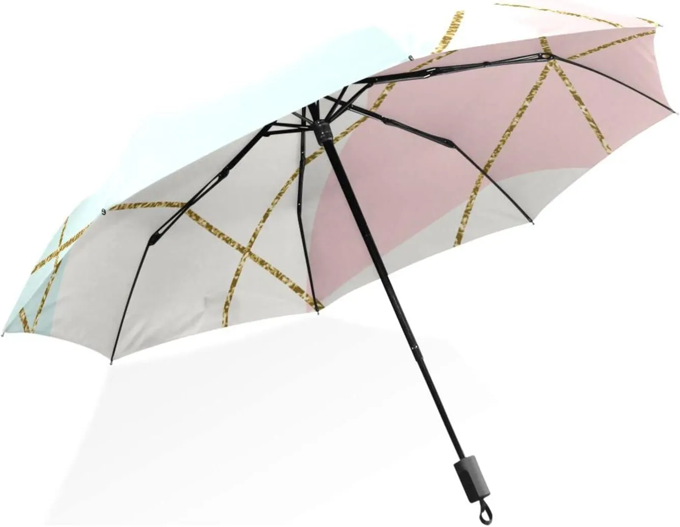 Poeticcity Rain Travel Umbrella, Hand Open Close Windproof Waterproof Folding Umbrella, Compact Canopy Strong Ray Parasol Umbrella