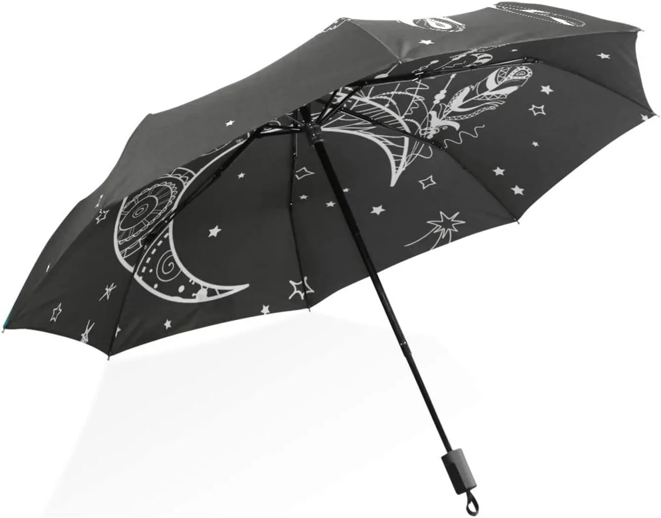 Poeticcity Rain Travel Umbrella, Hand Open Close Windproof Waterproof Folding Umbrella, Compact Canopy Strong Ray Parasol Umbrella