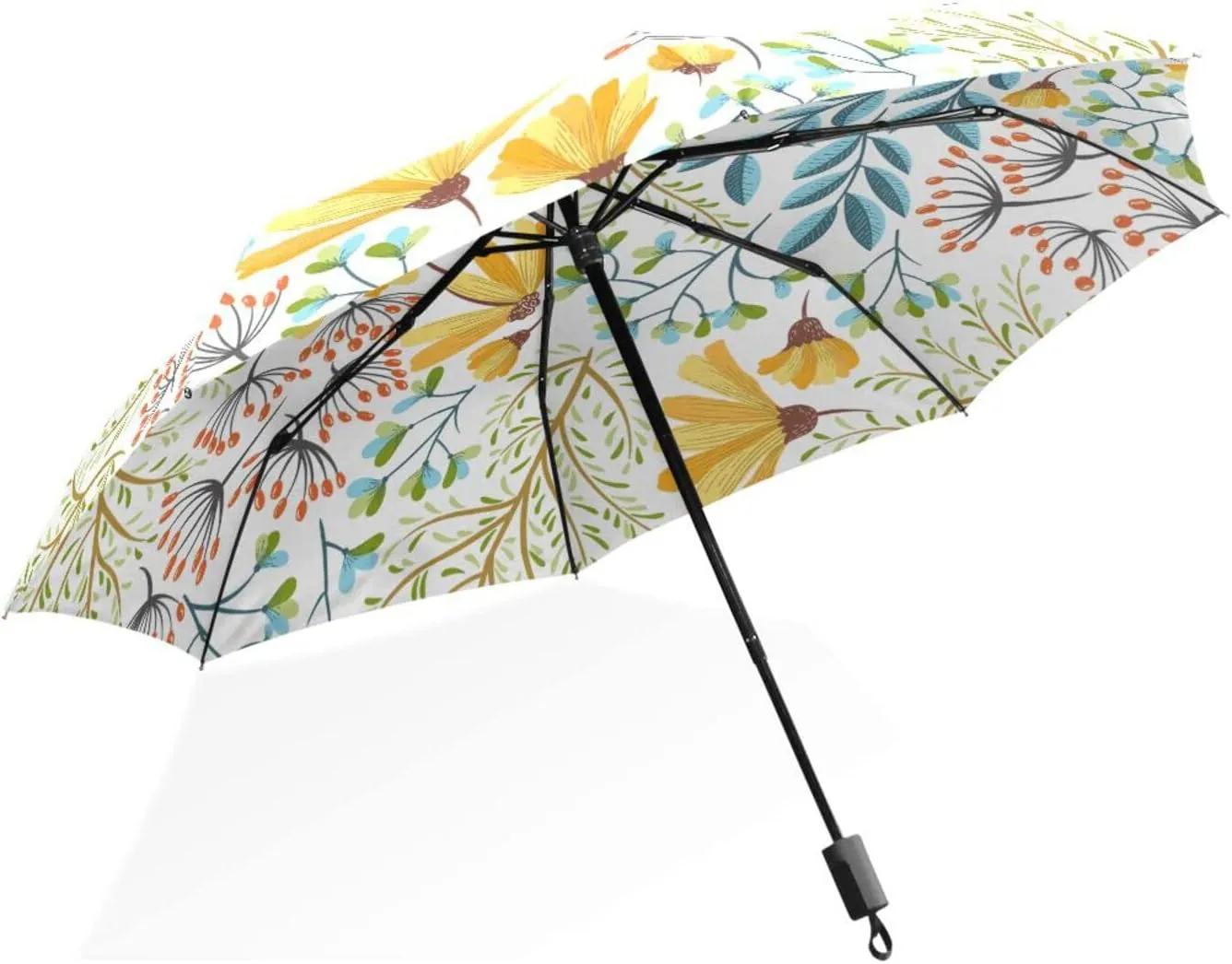 Poeticcity Rain Travel Umbrella, Hand Open Close Windproof Waterproof Folding Umbrella, Compact Canopy Strong Ray Parasol Umbrella