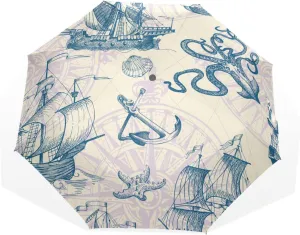 Poeticcity Rain Travel Umbrella, Hand Open Close Windproof Waterproof Folding Umbrella, Compact Canopy Strong Ray Parasol Umbrella