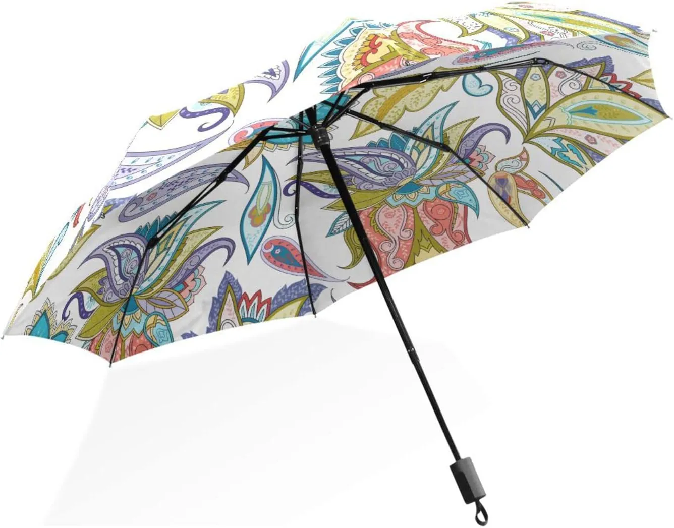 Poeticcity Rain Travel Umbrella, Hand Open Close Windproof Waterproof Folding Umbrella, Compact Canopy Strong Ray Parasol Umbrella
