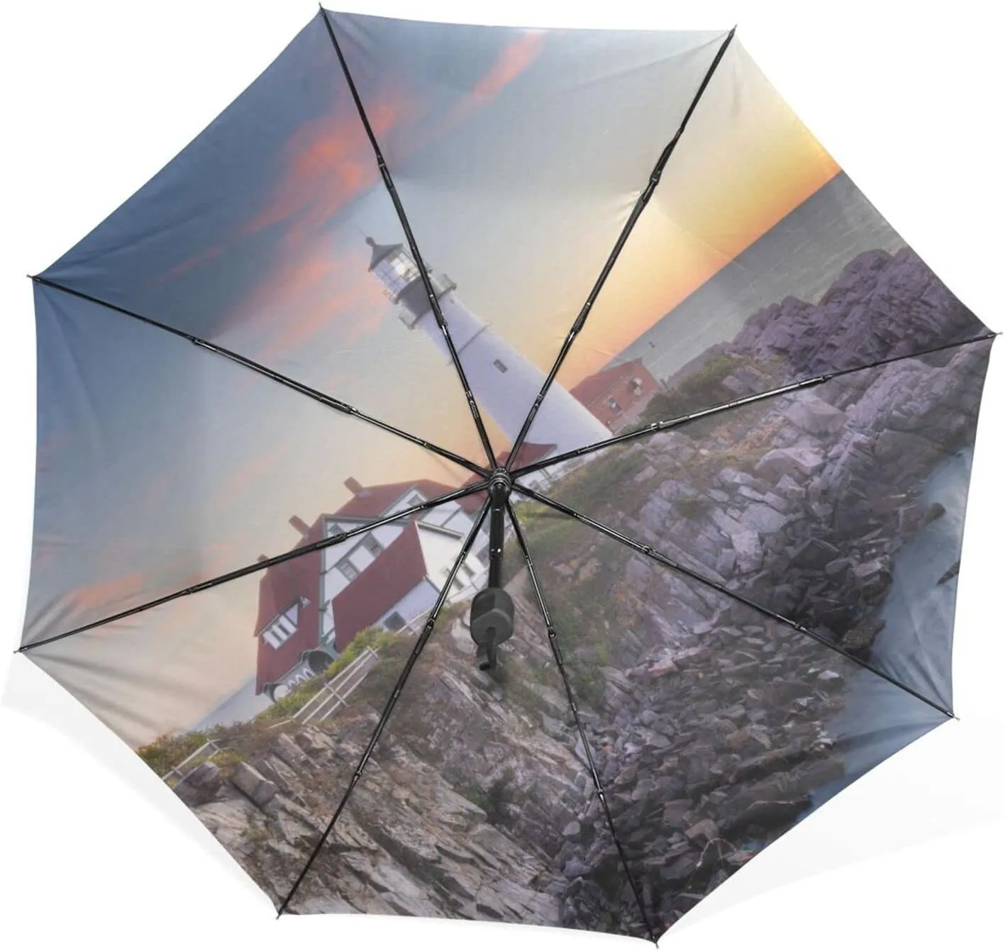 Poeticcity Rain Travel Umbrella, Hand Open Close Windproof Waterproof Folding Umbrella, Compact Canopy Strong Ray Parasol Umbrella