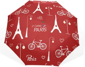 Poeticcity Rain Travel Umbrella, Hand Open Close Windproof Waterproof Folding Umbrella, Compact Canopy Strong Ray Parasol Umbrella