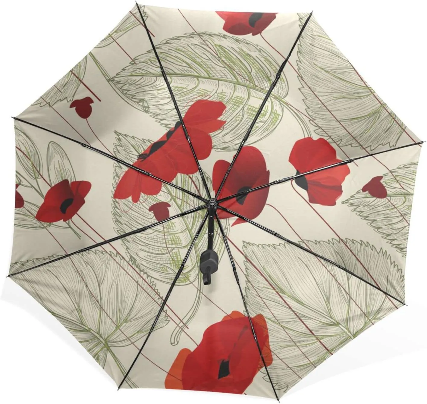 Poeticcity Rain Travel Umbrella, Hand Open Close Windproof Waterproof Folding Umbrella, Compact Canopy Strong Ray Parasol Umbrella