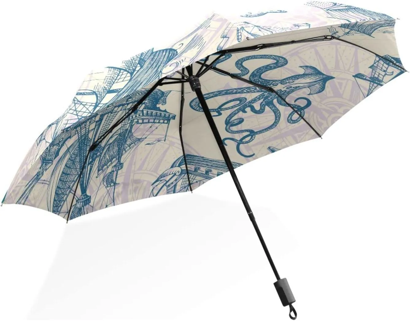 Poeticcity Rain Travel Umbrella, Hand Open Close Windproof Waterproof Folding Umbrella, Compact Canopy Strong Ray Parasol Umbrella