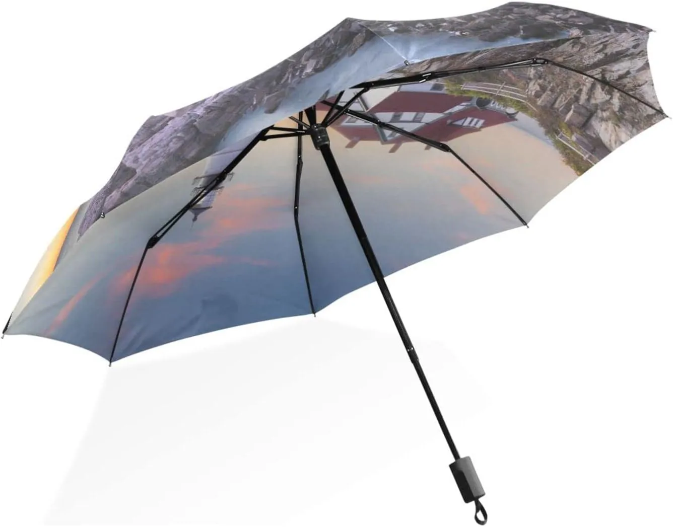 Poeticcity Rain Travel Umbrella, Hand Open Close Windproof Waterproof Folding Umbrella, Compact Canopy Strong Ray Parasol Umbrella