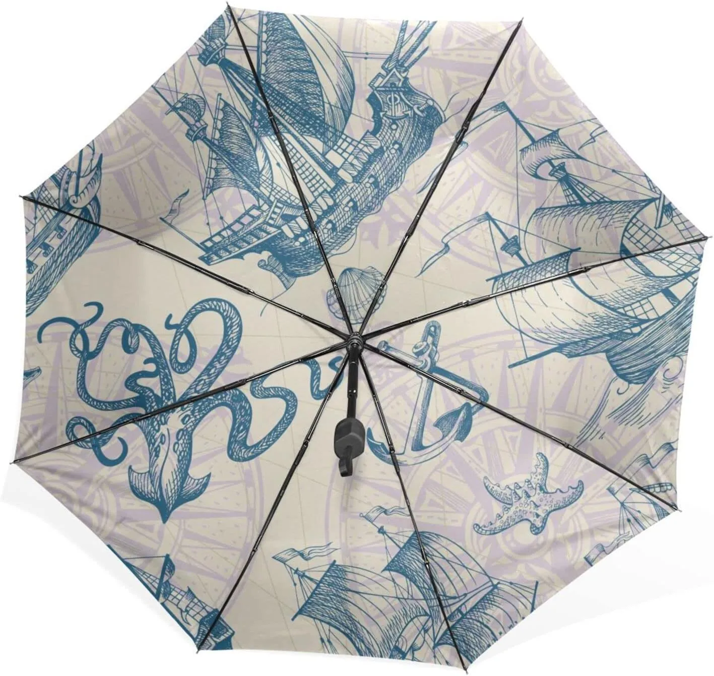 Poeticcity Rain Travel Umbrella, Hand Open Close Windproof Waterproof Folding Umbrella, Compact Canopy Strong Ray Parasol Umbrella