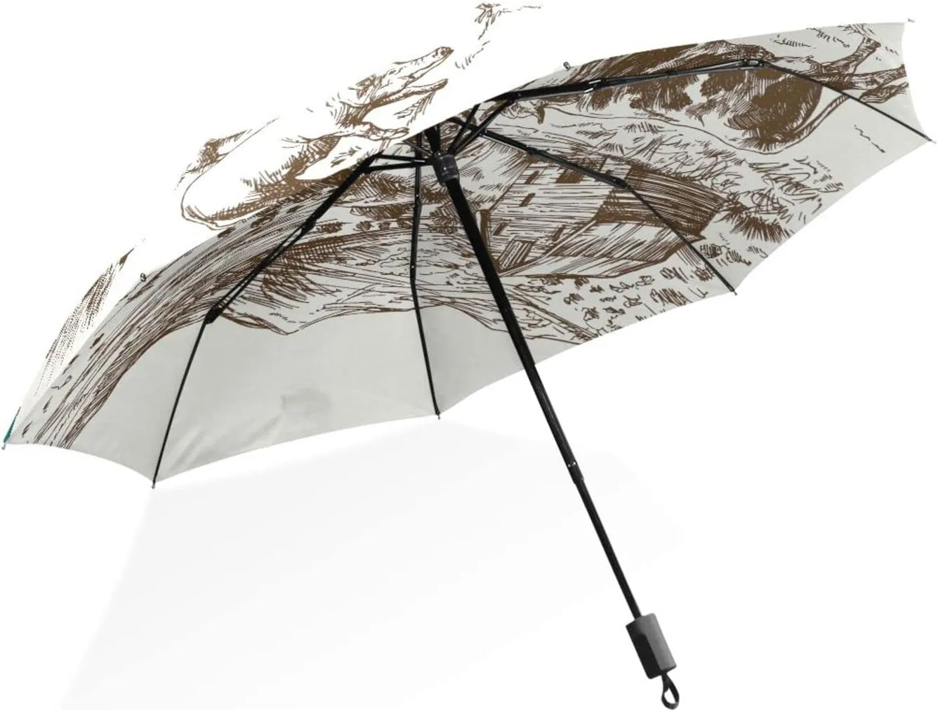 Poeticcity Rain Travel Umbrella, Hand Open Close Windproof Waterproof Folding Umbrella, Compact Canopy Strong Ray Parasol Umbrella