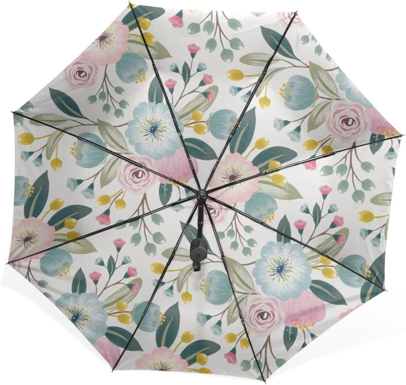 Poeticcity Rain Travel Umbrella, Hand Open Close Windproof Waterproof Folding Umbrella, Compact Canopy Strong Ray Parasol Umbrella