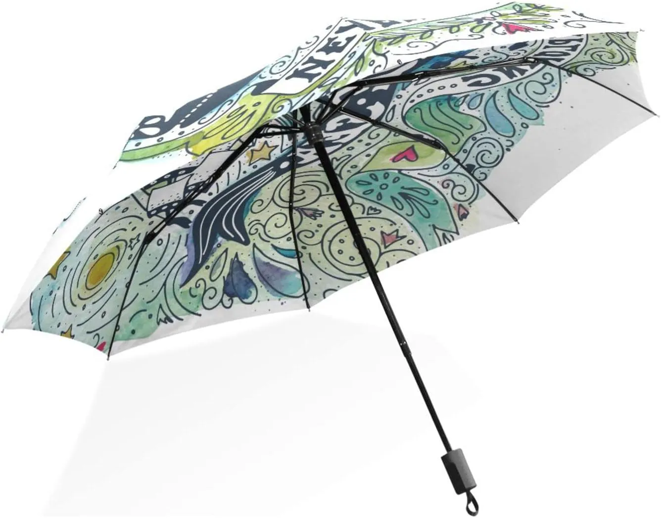 Poeticcity Rain Travel Umbrella, Hand Open Close Windproof Waterproof Folding Umbrella, Compact Canopy Strong Ray Parasol Umbrella