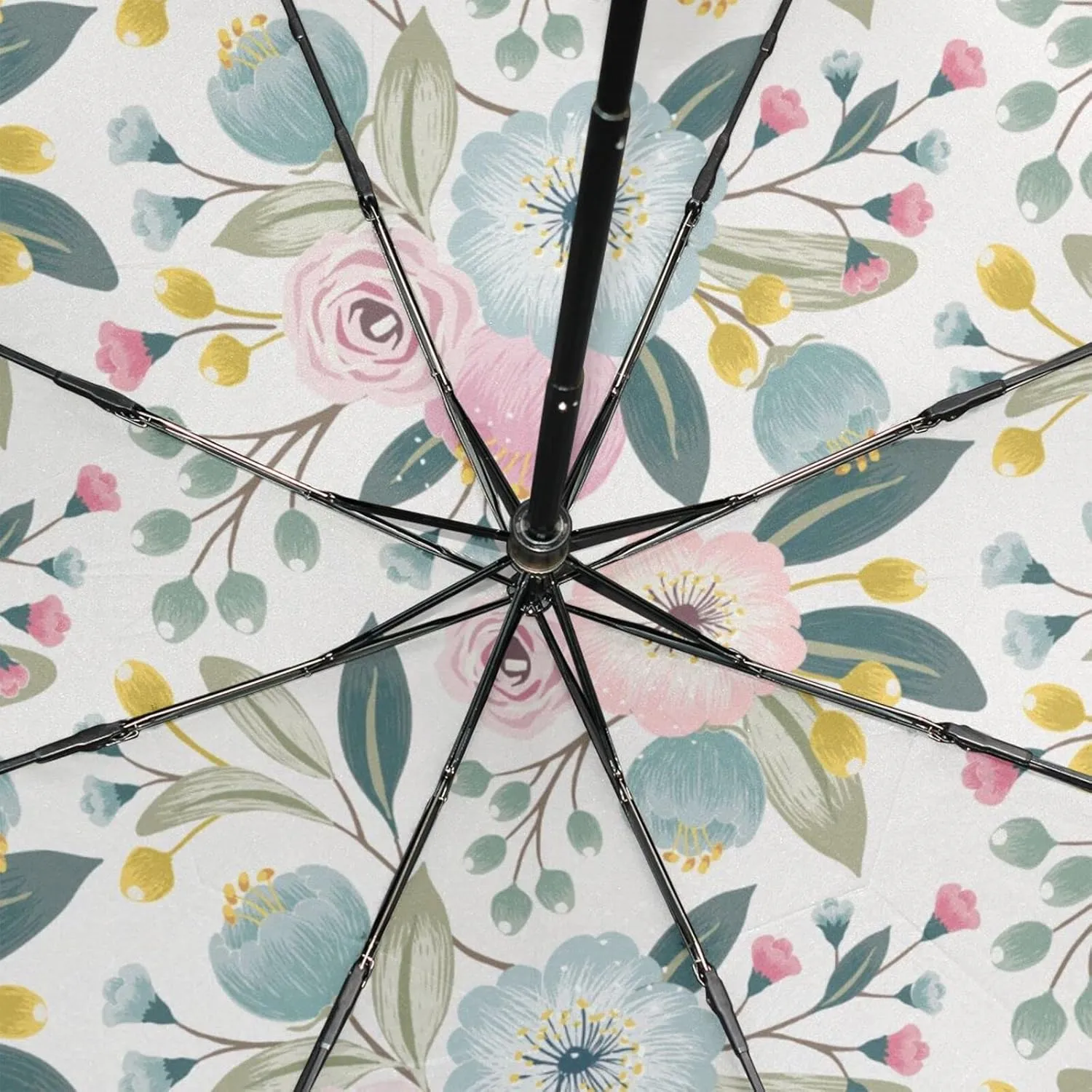 Poeticcity Rain Travel Umbrella, Hand Open Close Windproof Waterproof Folding Umbrella, Compact Canopy Strong Ray Parasol Umbrella