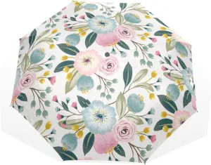 Poeticcity Rain Travel Umbrella, Hand Open Close Windproof Waterproof Folding Umbrella, Compact Canopy Strong Ray Parasol Umbrella