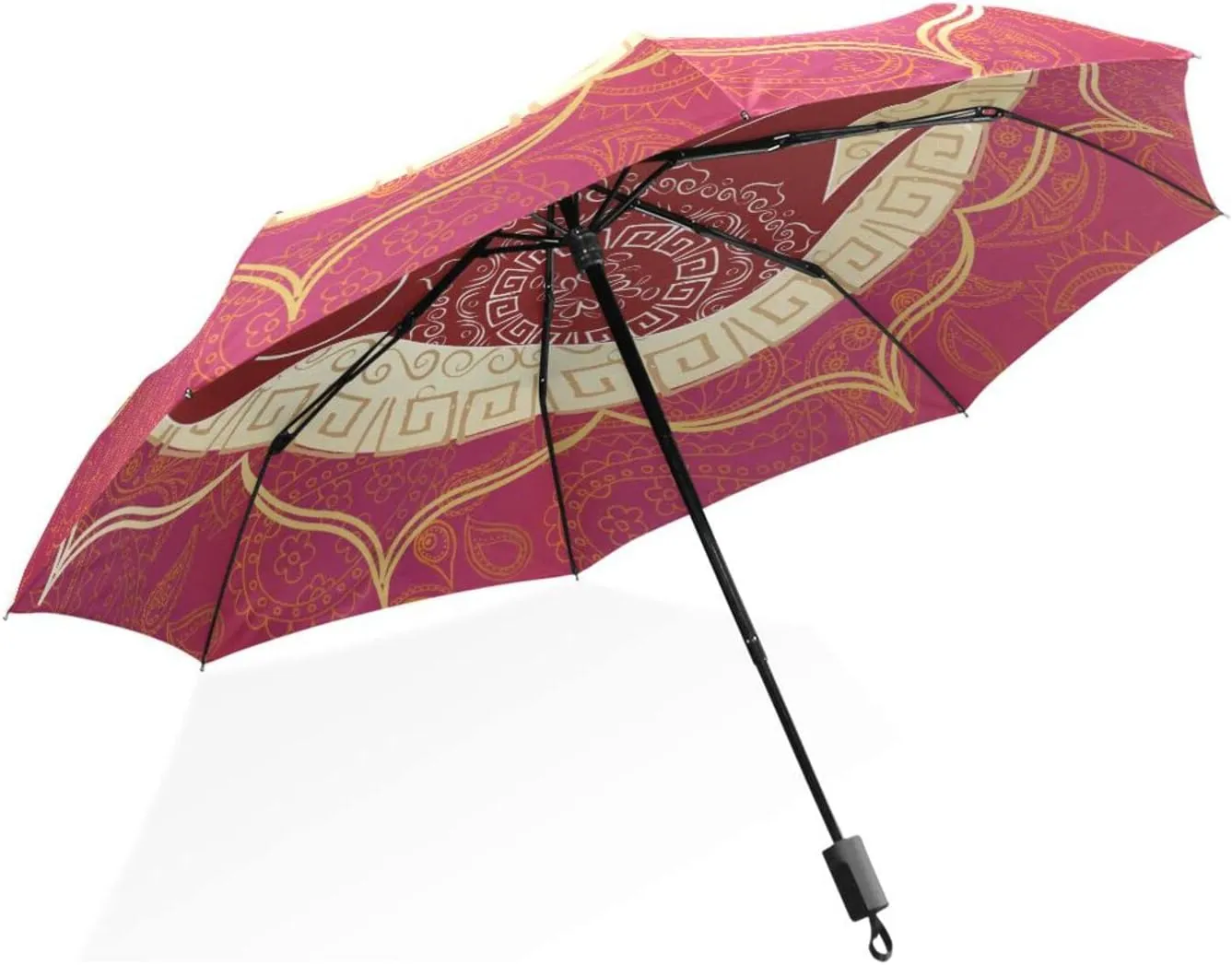 Poeticcity Rain Travel Umbrella, Hand Open Close Windproof Waterproof Folding Umbrella, Compact Canopy Strong Ray Parasol Umbrella