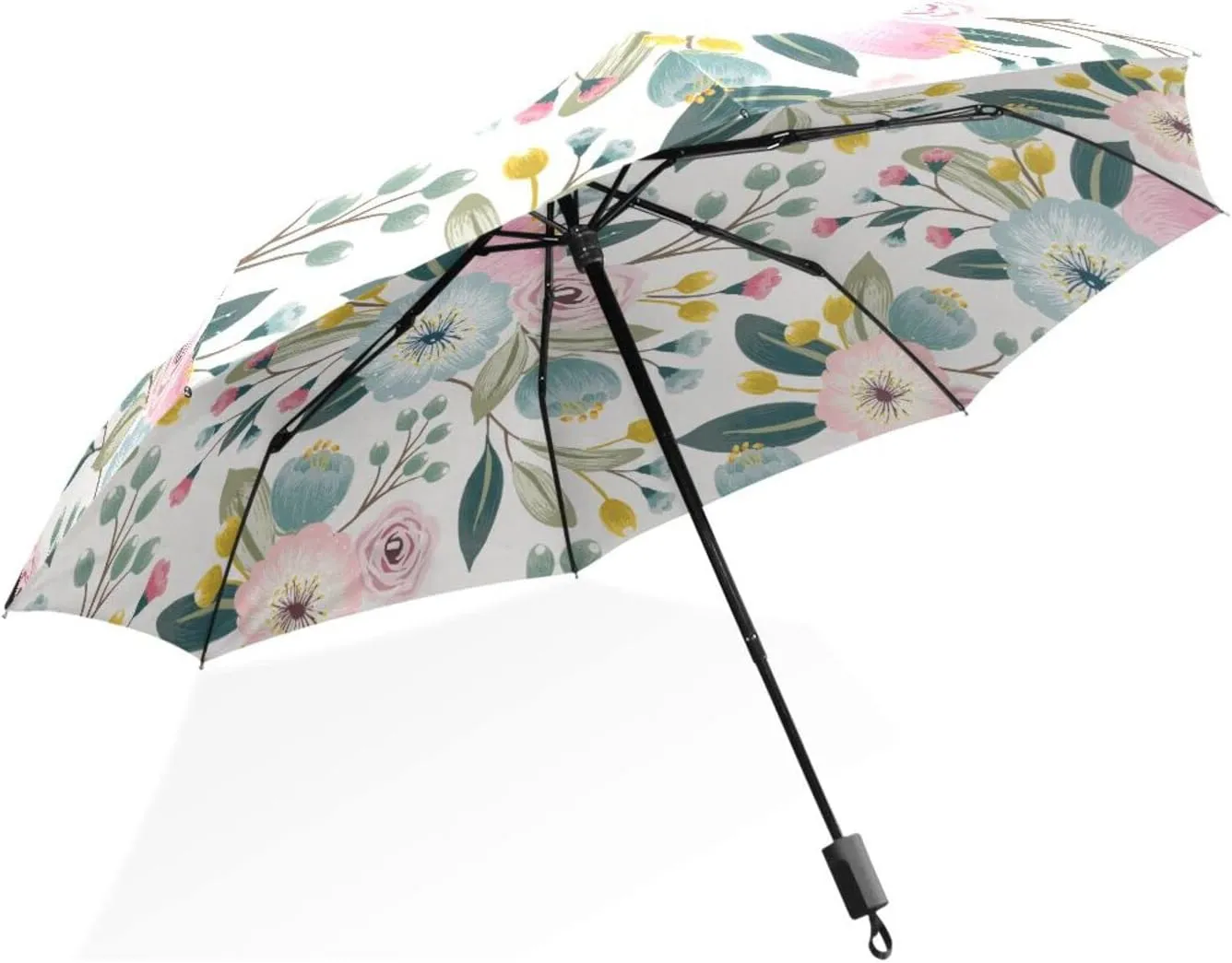 Poeticcity Rain Travel Umbrella, Hand Open Close Windproof Waterproof Folding Umbrella, Compact Canopy Strong Ray Parasol Umbrella
