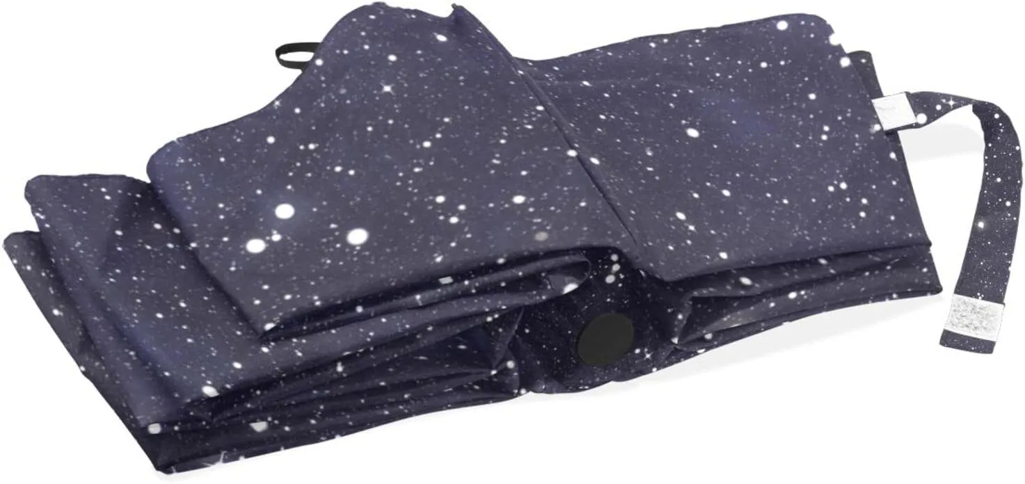 Poeticcity Travel Umbrella, Hand Open Close Windproof Waterproof Folding Umbrella, Black Tape Compact Canopy Strong Anti UV Ray Parasol