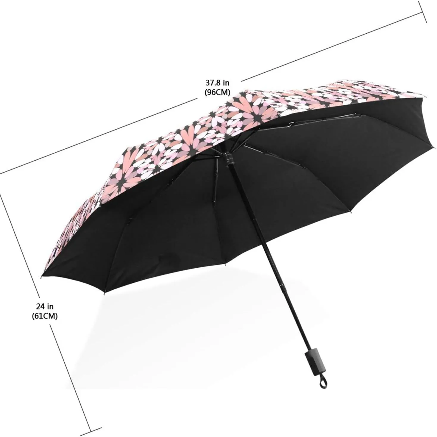 Poeticcity Travel Umbrella, Hand Open Close Windproof Waterproof Folding Umbrella, Black Tape Compact Canopy Strong Anti UV Ray Parasol