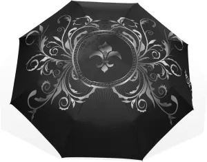 Poeticcity Travel Umbrella, Hand Open Close Windproof Waterproof Folding Umbrella, Black Tape Compact Canopy Strong Anti UV Ray Parasol