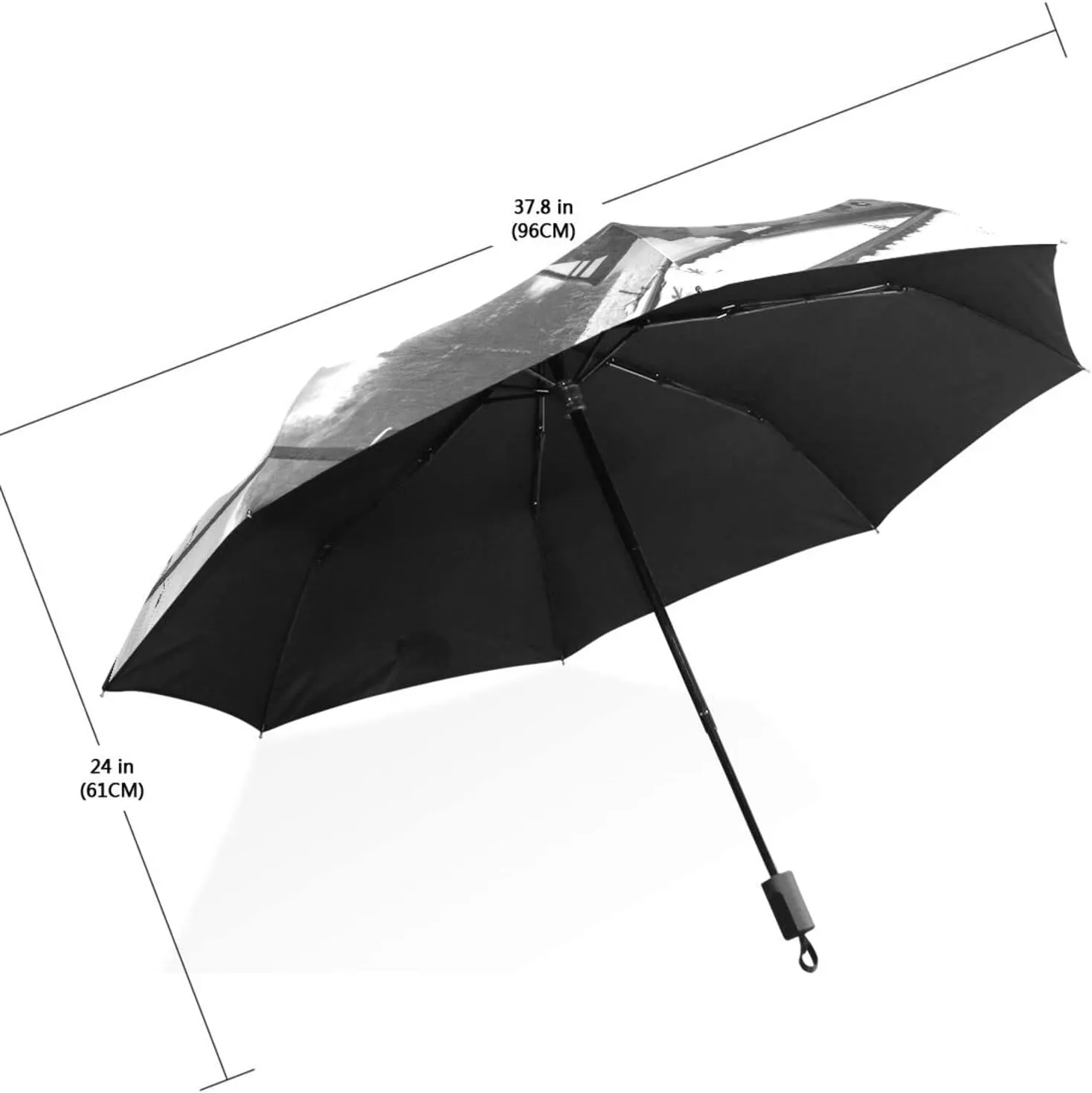 Poeticcity Travel Umbrella, Hand Open Close Windproof Waterproof Folding Umbrella, Black Tape Compact Canopy Strong Anti UV Ray Parasol