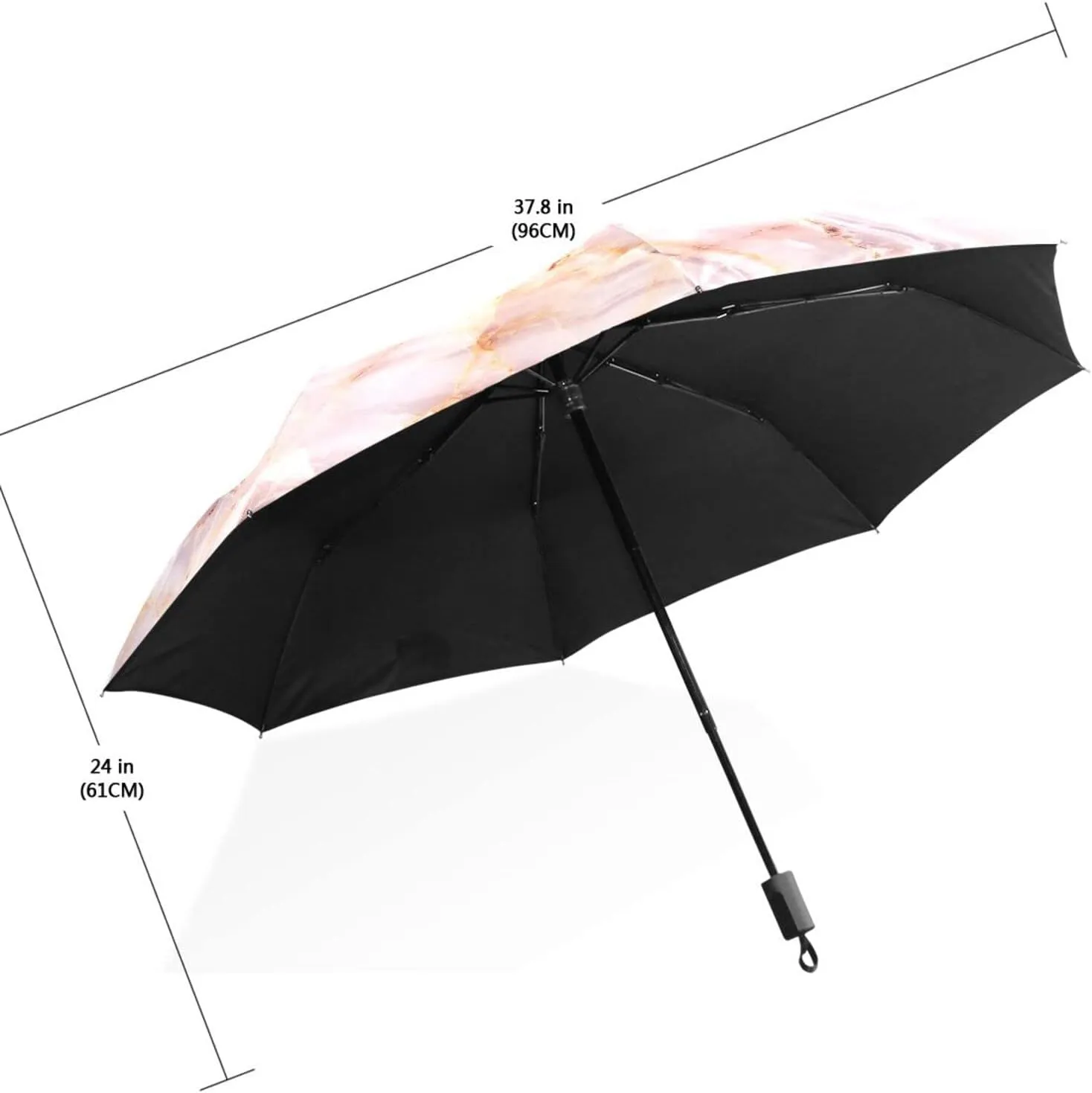 Poeticcity Travel Umbrella, Hand Open Close Windproof Waterproof Folding Umbrella, Black Tape Compact Canopy Strong Anti UV Ray Parasol