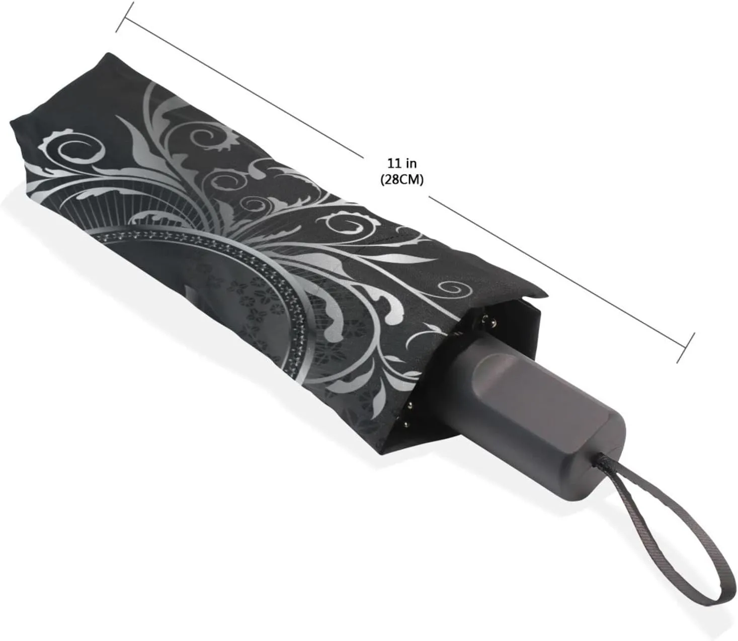 Poeticcity Travel Umbrella, Hand Open Close Windproof Waterproof Folding Umbrella, Black Tape Compact Canopy Strong Anti UV Ray Parasol