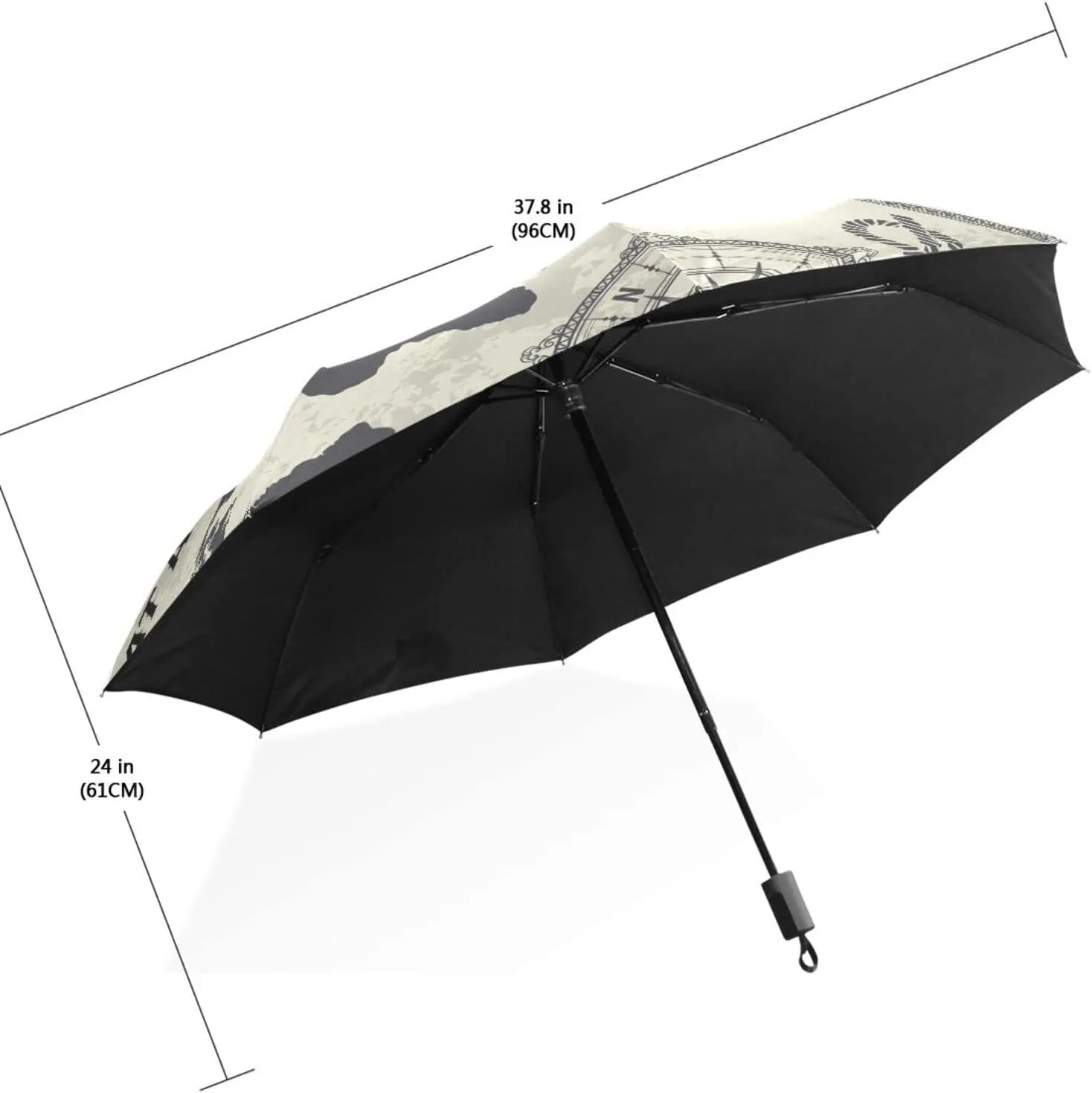 Poeticcity Travel Umbrella, Hand Open Close Windproof Waterproof Folding Umbrella, Black Tape Compact Canopy Strong Anti UV Ray Parasol