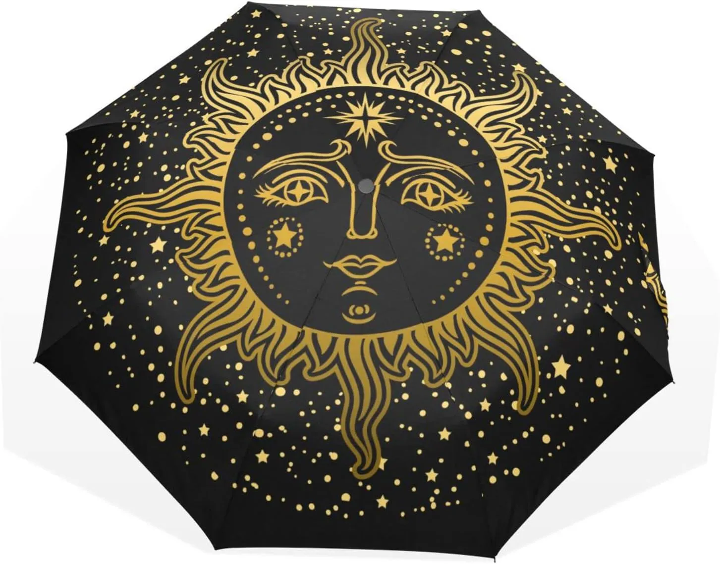 Poeticcity Travel Umbrella, Hand Open Close Windproof Waterproof Folding Umbrella, Black Tape Compact Canopy Strong Anti UV Ray Parasol