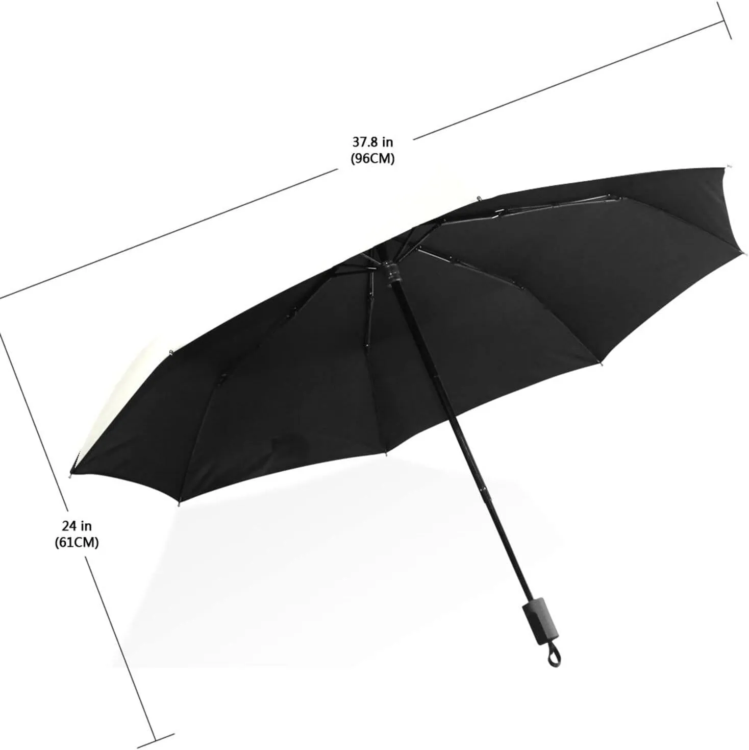 Poeticcity Travel Umbrella, Hand Open Close Windproof Waterproof Folding Umbrella, Black Tape Compact Canopy Strong Anti UV Ray Parasol