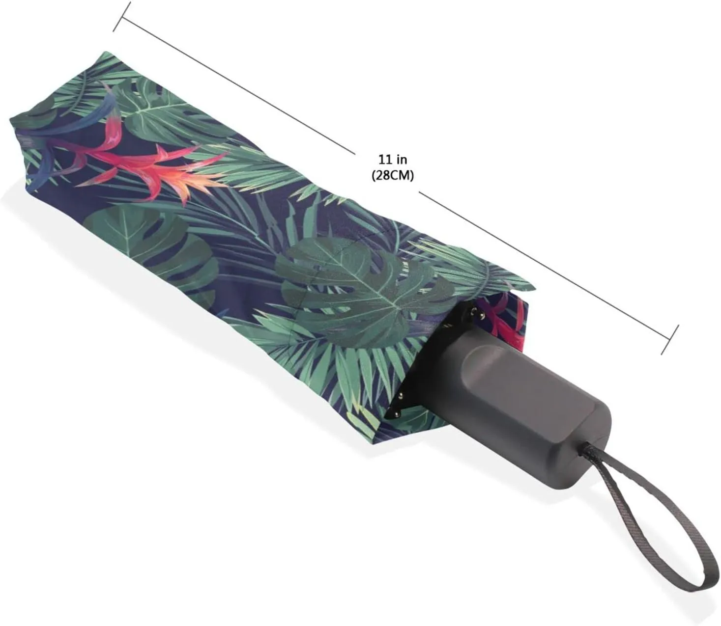 Poeticcity Travel Umbrella, Hand Open Close Windproof Waterproof Folding Umbrella, Black Tape Compact Canopy Strong Anti UV Ray Parasol