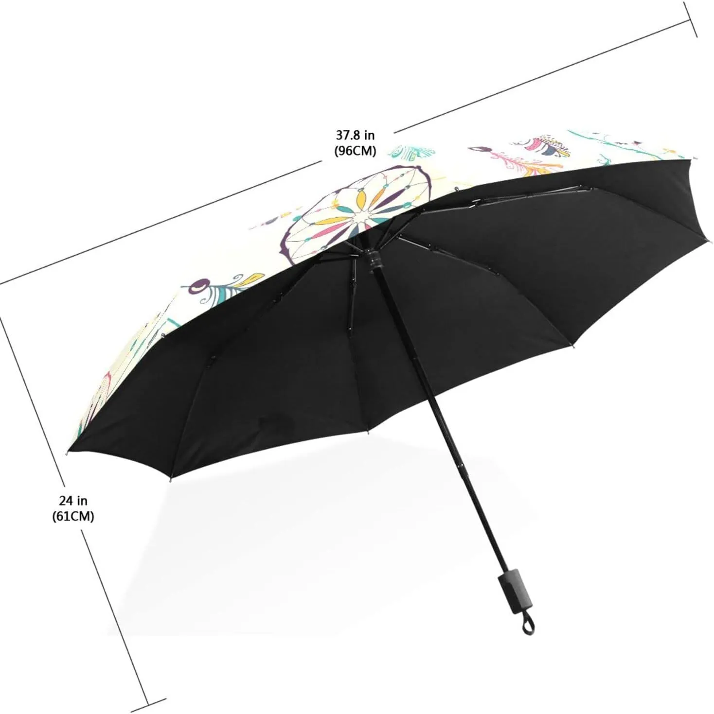 Poeticcity Travel Umbrella, Hand Open Close Windproof Waterproof Folding Umbrella, Black Tape Compact Canopy Strong Anti UV Ray Parasol