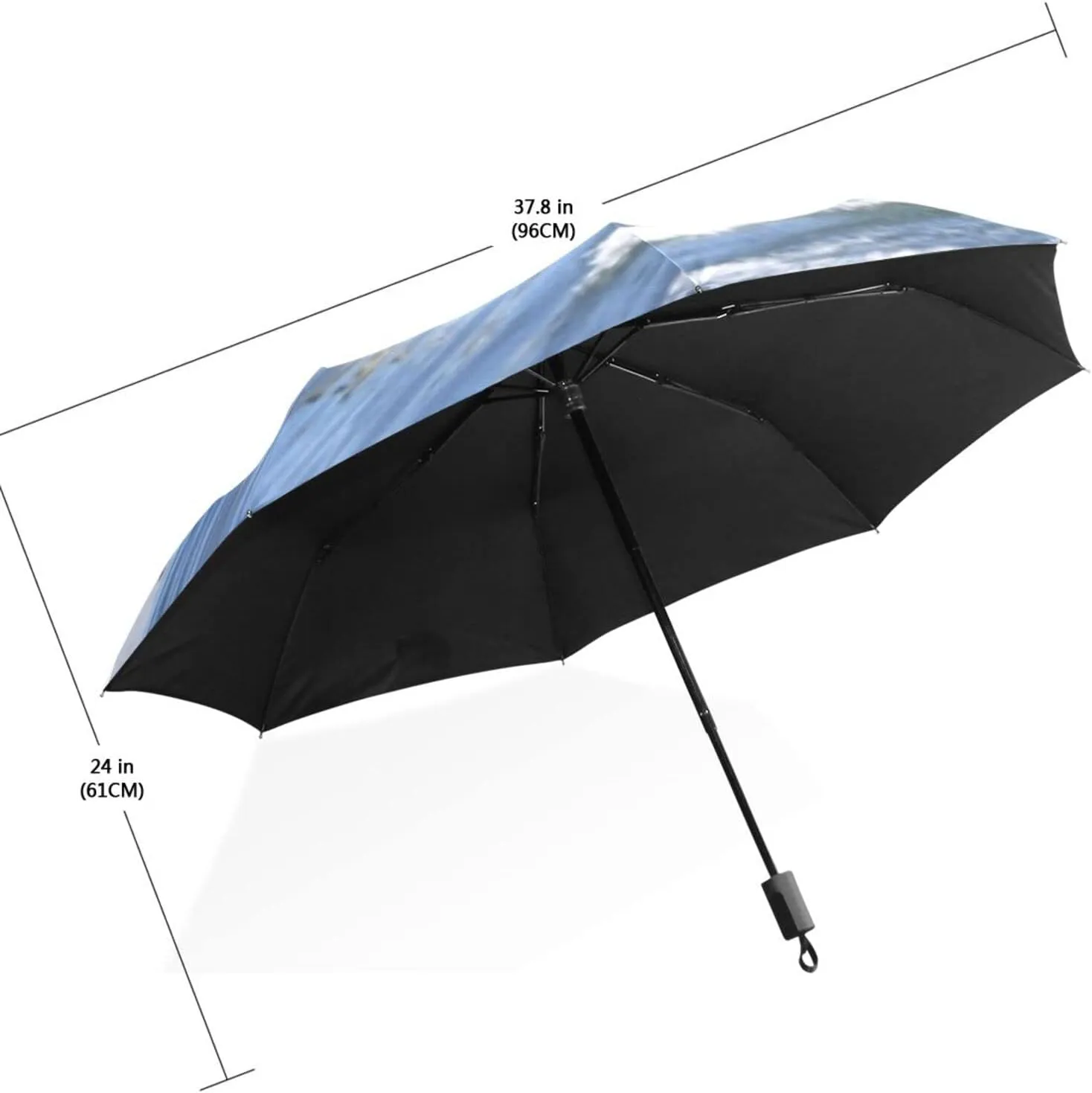 Poeticcity Travel Umbrella, Hand Open Close Windproof Waterproof Folding Umbrella, Black Tape Compact Canopy Strong Anti UV Ray Parasol