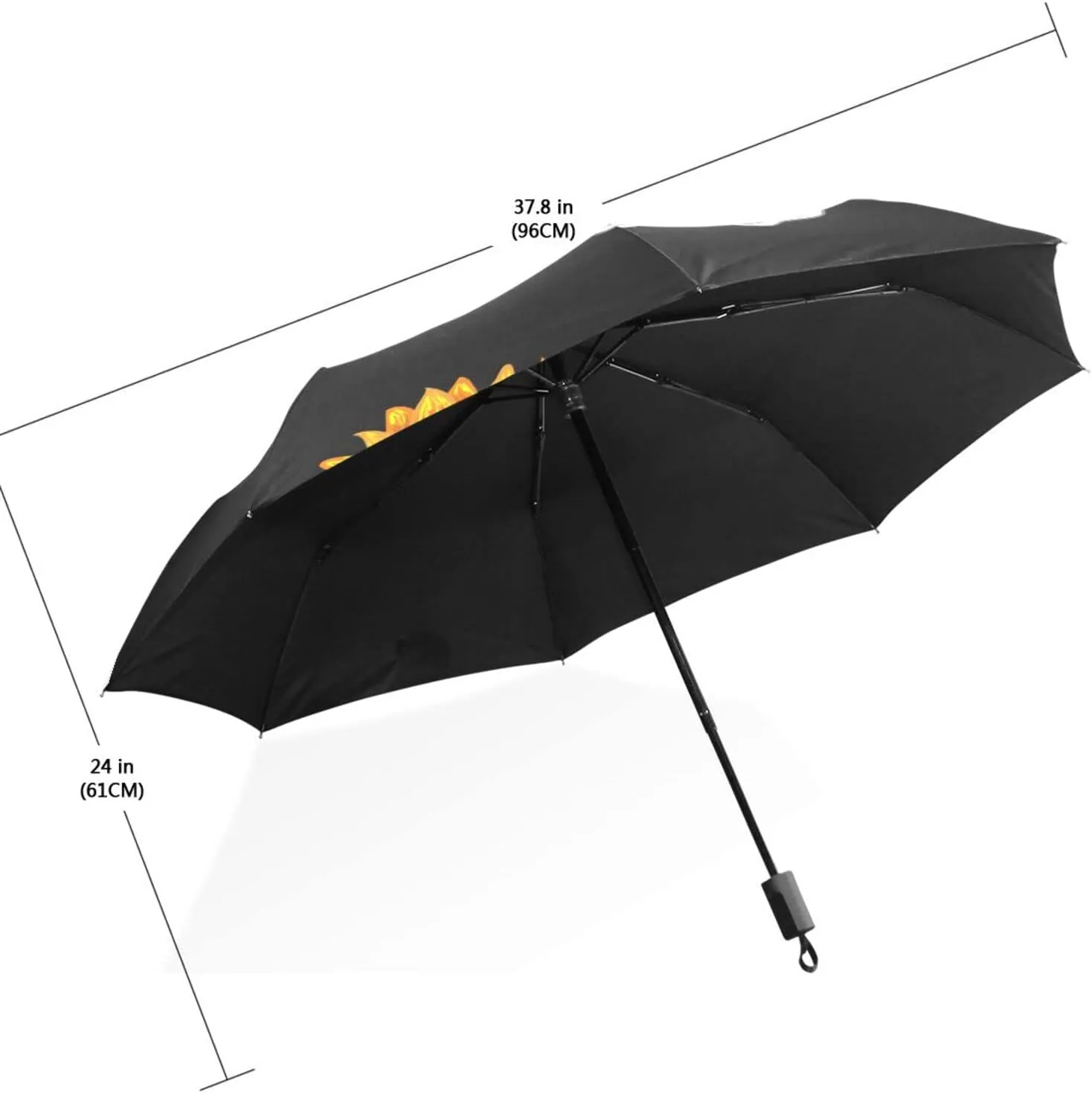 Poeticcity Travel Umbrella, Hand Open Close Windproof Waterproof Folding Umbrella, Black Tape Compact Canopy Strong Anti UV Ray Parasol