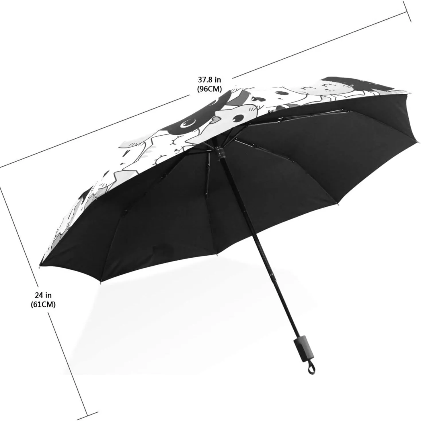 Poeticcity Travel Umbrella, Hand Open Close Windproof Waterproof Folding Umbrella, Black Tape Compact Canopy Strong Anti UV Ray Parasol