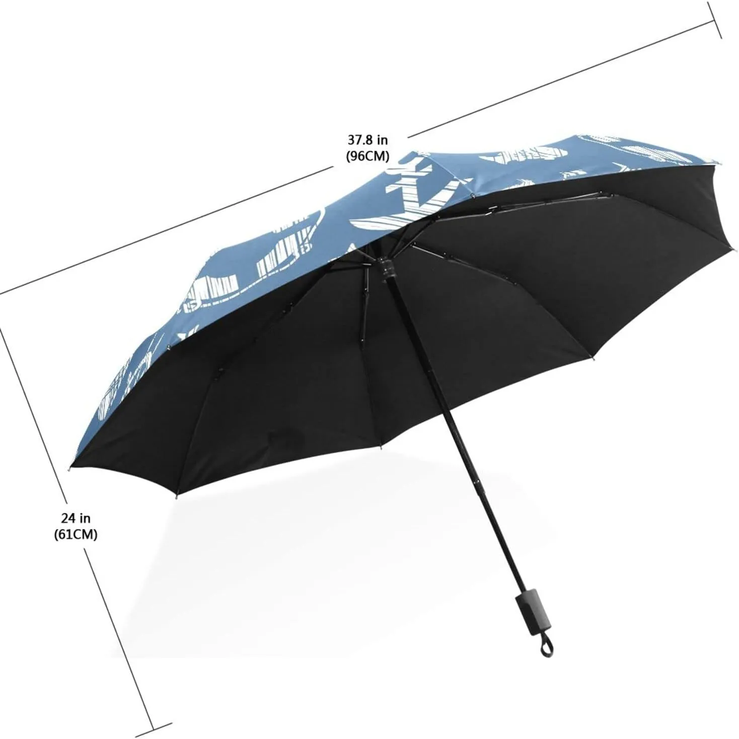 Poeticcity Travel Umbrella, Hand Open Close Windproof Waterproof Folding Umbrella, Black Tape Compact Canopy Strong Anti UV Ray Parasol