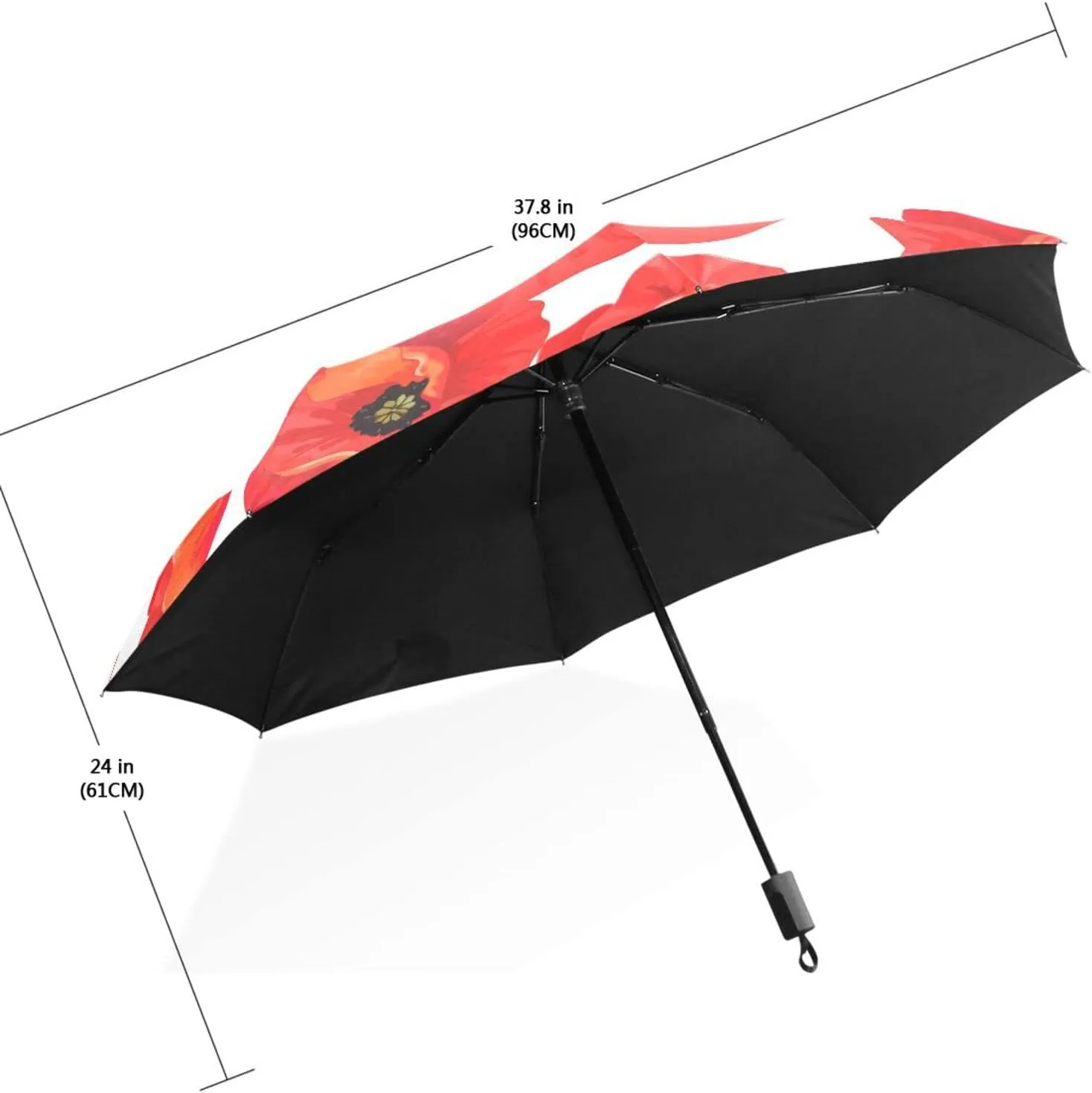 Poeticcity Travel Umbrella, Hand Open Close Windproof Waterproof Folding Umbrella, Black Tape Compact Canopy Strong Anti UV Ray Parasol
