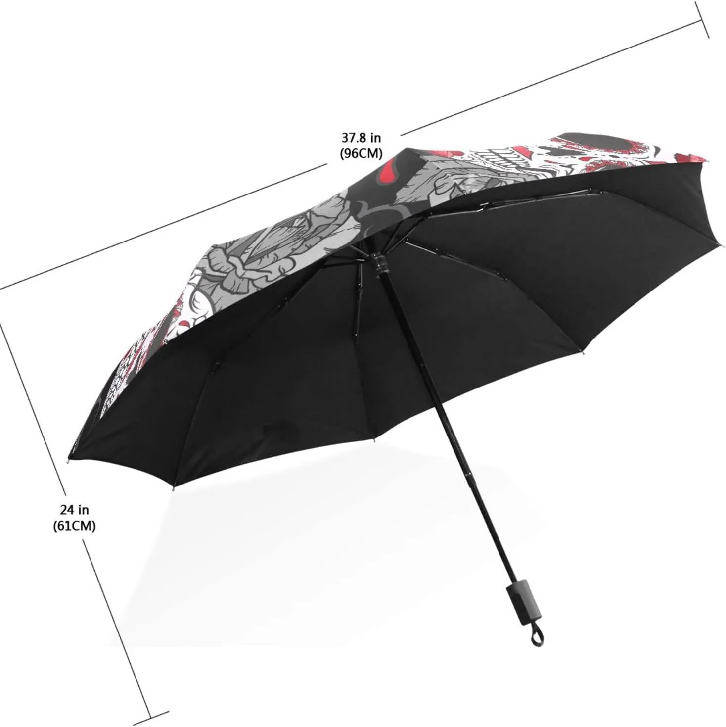 Poeticcity Travel Umbrella, Hand Open Close Windproof Waterproof Folding Umbrella, Black Tape Compact Canopy Strong Anti UV Ray Parasol