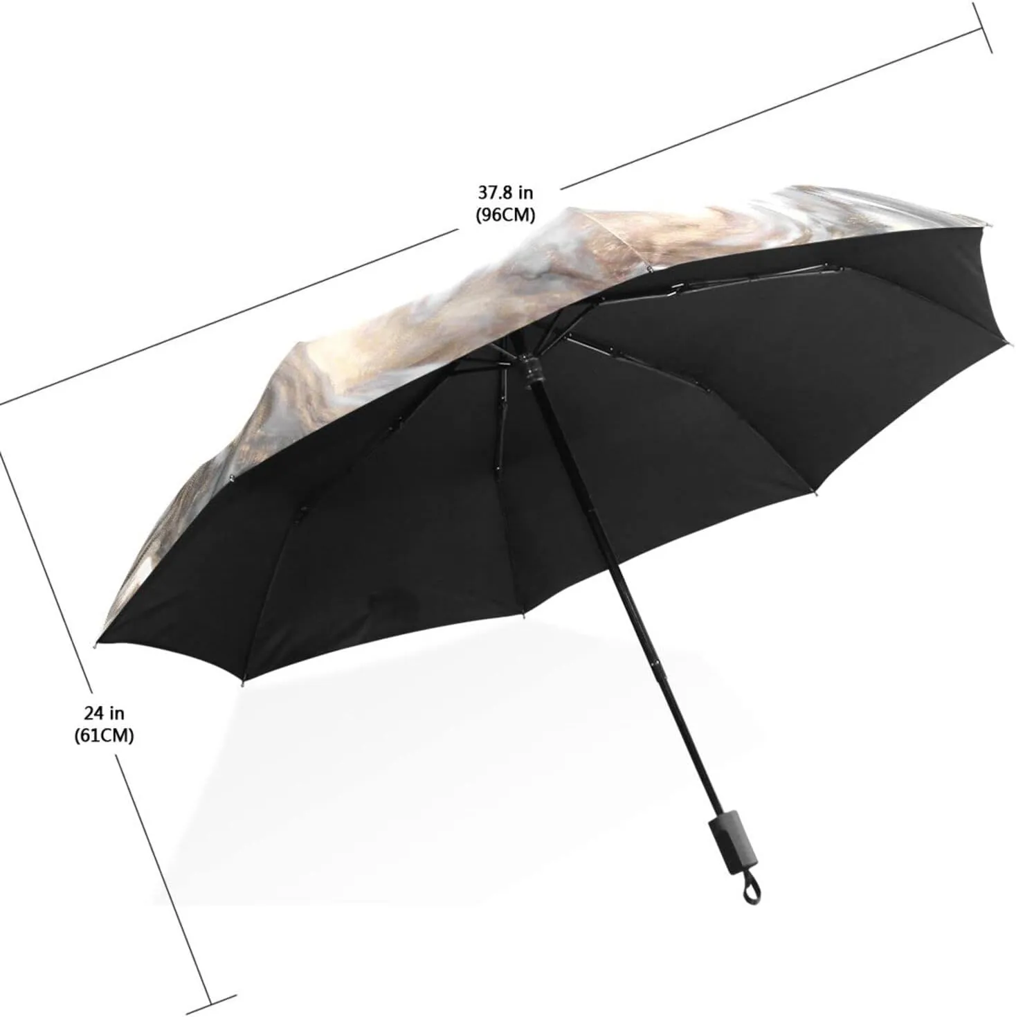 Poeticcity Travel Umbrella, Hand Open Close Windproof Waterproof Folding Umbrella, Black Tape Compact Canopy Strong Anti UV Ray Parasol