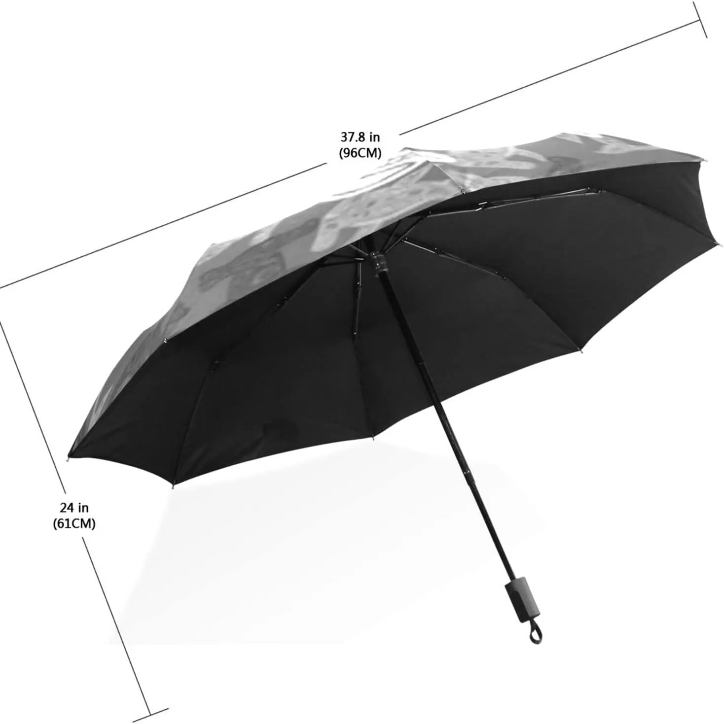 Poeticcity Travel Umbrella, Hand Open Close Windproof Waterproof Folding Umbrella, Black Tape Compact Canopy Strong Anti UV Ray Parasol