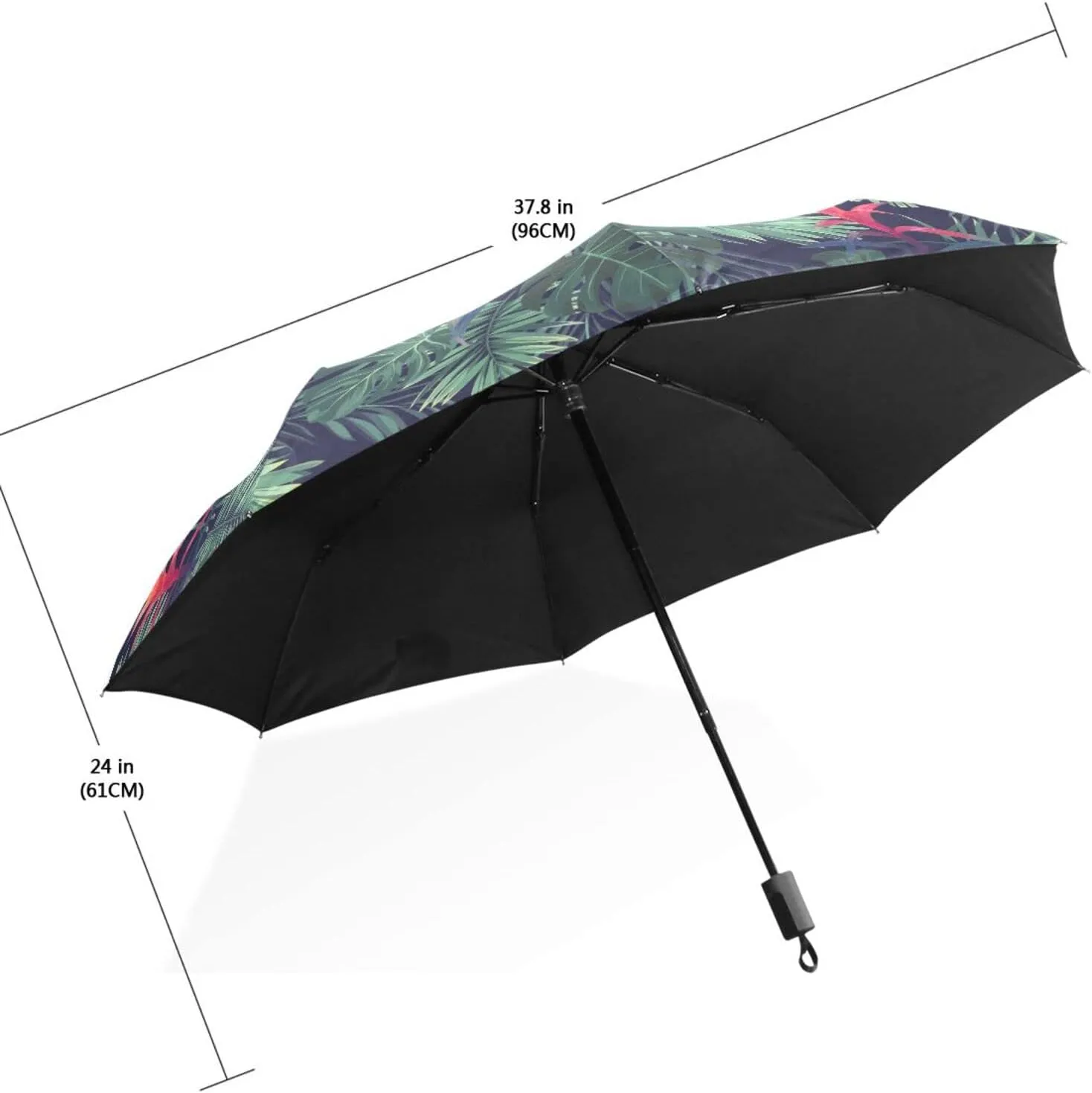 Poeticcity Travel Umbrella, Hand Open Close Windproof Waterproof Folding Umbrella, Black Tape Compact Canopy Strong Anti UV Ray Parasol