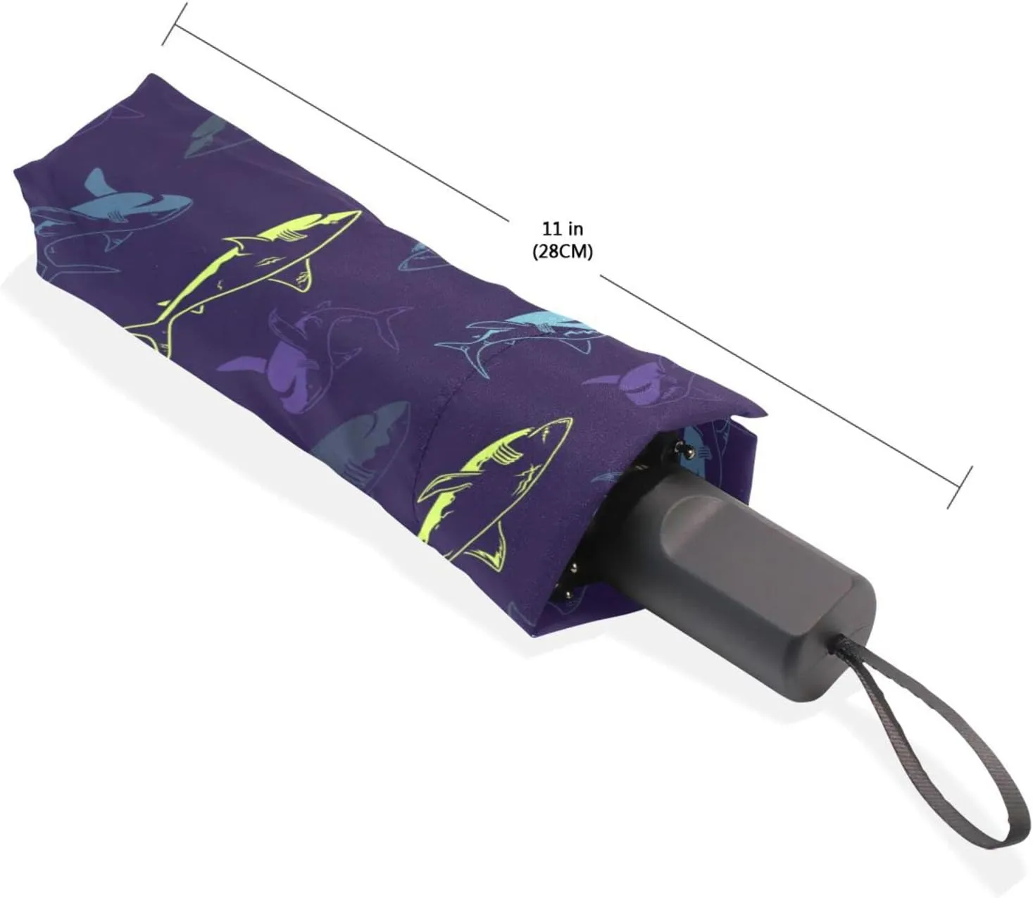 Poeticcity Travel Umbrella, Hand Open Close Windproof Waterproof Folding Umbrella, Black Tape Compact Canopy Strong Anti UV Ray Parasol