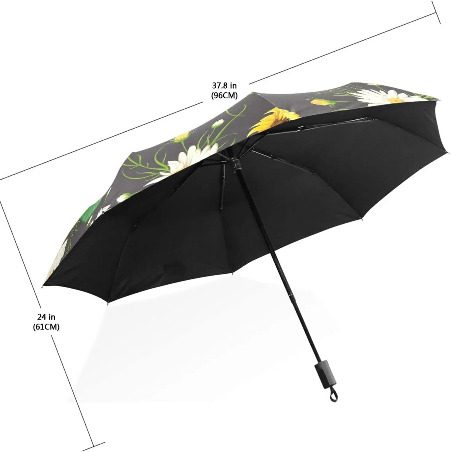 Poeticcity Travel Umbrella, Hand Open Close Windproof Waterproof Folding Umbrella, Black Tape Compact Canopy Strong Anti UV Ray Parasol