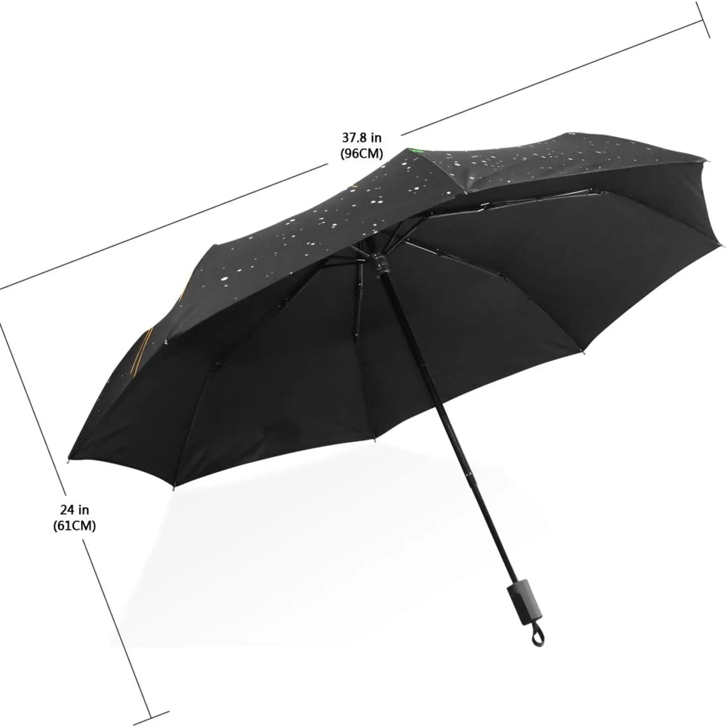 Poeticcity Travel Umbrella, Hand Open Close Windproof Waterproof Folding Umbrella, Black Tape Compact Canopy Strong Anti UV Ray Parasol