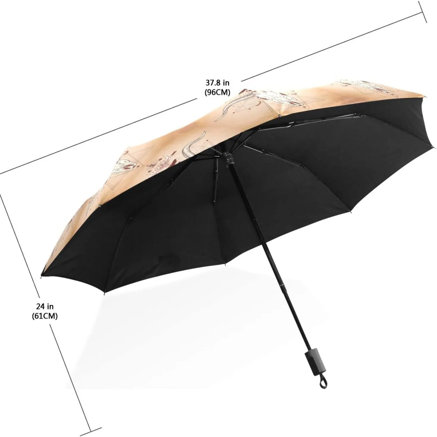 Poeticcity Travel Umbrella, Hand Open Close Windproof Waterproof Folding Umbrella, Black Tape Compact Canopy Strong Anti UV Ray Parasol